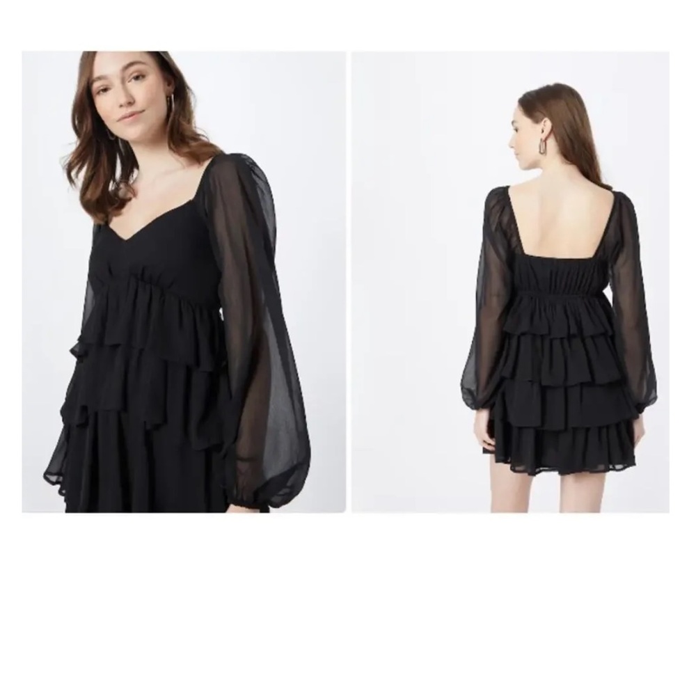 Abercrombie&Fitch Black Tiered Ruffle Mini Dress with Sheer Long Sleeves